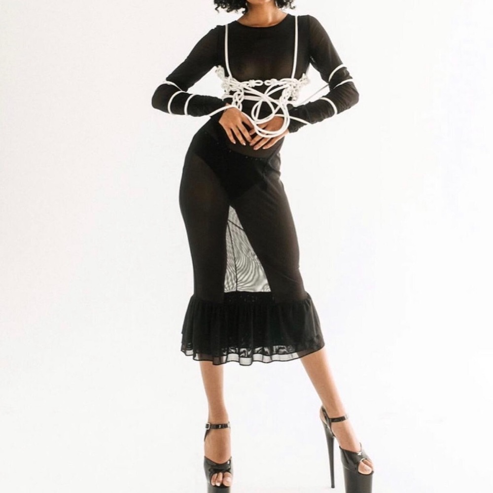 Black Sheer Midi Dress